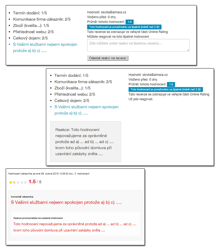 Reakce na špatné hodnocení v recenzi